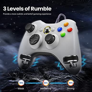 VOYEE PC Controller, Wired Controller Compatible with Microsoft Xbox 360 & Slim/PC Windows 10/8/7, with Upgraded Joystick, Double Shock | Enhanced (White) - Image 3