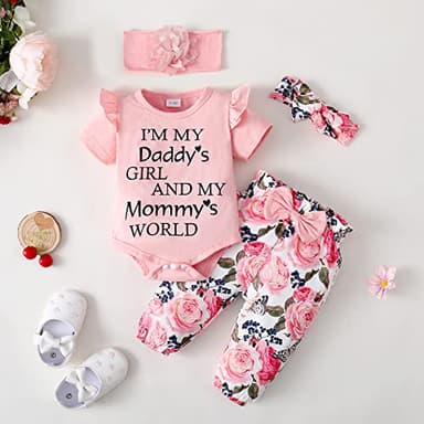 SUNNY PIGGY Newborn Baby Girl Clothes Ruffle Short Sleeve Romper Clothes Baby Girls’ Clothing Floral Cotton Pant Sets 0-3 Months Girl Outfits Pink - Image 7