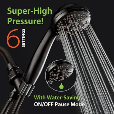 AquaDance High Pressure 6-Setting Oil Rubbed Bronze Handheld Shower Head with Stainless Steel Hose. Officially Independently Tested to Meet Strict US Quality & Performance Standards! - Image 2