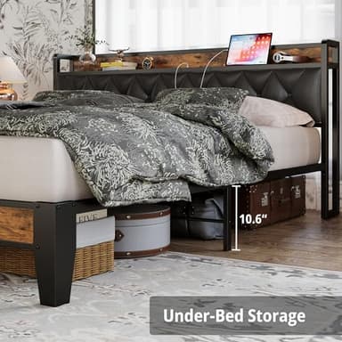 ANCTOR California King Bed Frames, Storage Headboard with Outlets, Easy to Install, Sturdy and Stable, No Noise, No Box Springs Needed, Rustic Brown and Black - Image 5