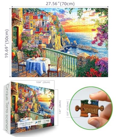 Italy Cinque Terre Jigsaw Puzzles for Adults 1000 Pieces Coastal Village Beautiful Landscape Scenery Sunset View with Letters on Back Hard Impossible Difficult challenging Family Puzzle (27.5"x19.6") - Image 2