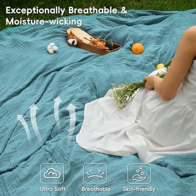 David's Home Soft Cooling Muslin Blanket Twin Size, 60% Rayon Derived from Bamboo 40% Cotton, Breathable Lightweight Cool Blanket for Hot Sleepers, 4-Layer Cozy Gauze for Bed, 66"x90", Teal - Image 7