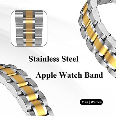 chuangshiji Compatible with Apple Watch Band 42mm 44mm 45mm, Women for iWatch Band Series 9/8/7/6/5/4/3/2/1/SE (S-Silver/M-Gold, 42mm/44mm/45mm) - Image 3