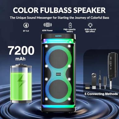 DFTRT Karaoke Machine for Adults with 2 Wireless Microphones, Portable Bluetooth Karaoke Speaker for Outdoor, Big Party PA System with Disco Lights for Gatherings, The Best Gifts for Family - Image 5