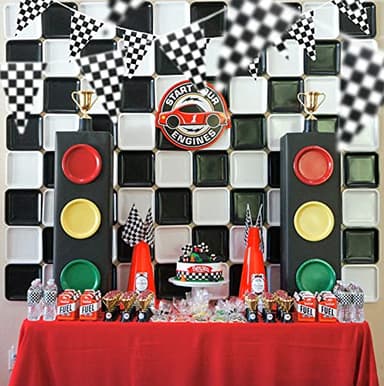 Piokio 100ft Black and White Checkered Flag Banner Racing Birthday Decorations, for Nascar Cars Party Supplies - Image 2