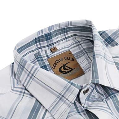 COEVALS CLUB Men's Long Sleeve Casual Western Two Pockets Work Plaid Pearl Snap Button Up Shirt (White Plaid/L, 28#) - Image 3