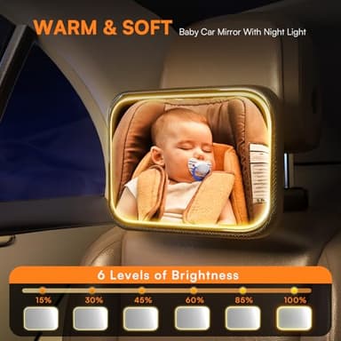 Semxnly Baby Car Mirror with Light - Rechargeable Baby Mirror for Car with Remote Control, Clear Vision, 360° Rotation Rear Facing Car Seat Mirror, Shock and Shatter Resistant - Image 3