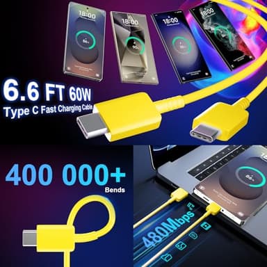 USB C Fast Charger, 25W Samsung Charger Super Fast Charging 6.6FT Type C Cord Android Phone Charger Block for Samsung Galaxy S24/S24 Ultra/S24+/S23 Ultra/S23/S23+/S22/S21/S20/Note 10/Note 20, Yellow - Image 3