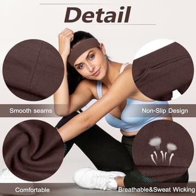 DiyJibb Headbands for Women, Stretchy Non Slip Soft Cotton Cloth Hair Bands for Sports, Workout, Yoga and Running, 7pcs (Light Pink, Dark Brown, Purple, Dark Gray, Turquoise, Light Yellow, Brown) - Image 4