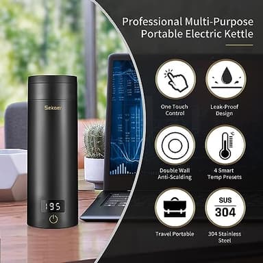 Sekaer Travel Electric Tea Kettle Portable Small Mini Coffee Kettle, with 4 Variable Presets, Personal Hot Water Boiler 304 Stainless Steel with Auto Shut-Off & Boil Dry Protection, SY-618B - Image 2