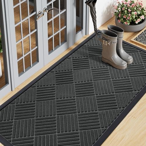 Smiry Front Door Mat Outside Entrance, Heavy Duty Outdoor Indoor Natural Rubber Doormat, Non Slip, Trap Dirt and Moisture, Easy Clean, Low Profile Patio Porch Entryway Mat, 59x23, Black - Image 1