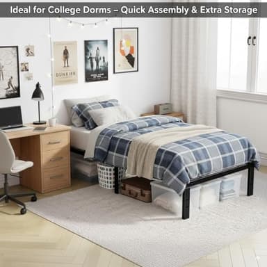Queen Size Bed Frame - Metal Platform Bed Frames Mattress Foundation with Steel Slat Support, No Box Spring Needed, Storage Space Under Base, Easy Assembly, Black - Image 5