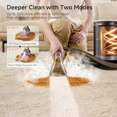 uwant Portable Carpet Cleaner with Steam& Heating System 18Kpa Powerful Suction Carpet Cleaner with 4 Cleaning Tools& Solution 2 in 1 Upholstery Cleaner Steam Cleaner for Pets, Car - Image 2