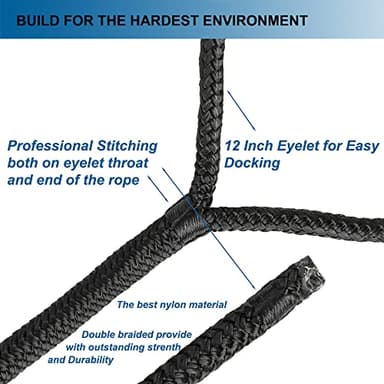 Young Marine Made 1/2 Inch x 25FT Double Braided Nylon Dock Line for Boats with 12 Inch Eyelet, 2 Pack, Black - Image 3