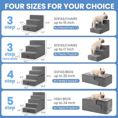 Dog Stairs for Small Dogs & Cats, 3-Step Non-Slip Pet Steps for Couch Sofa and Chair, Grey, 13.6" H - Image 5