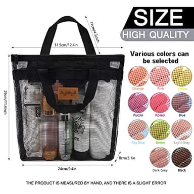 Ayieyill Shower Caddy Portable, Mesh Shower Caddy Tote Bag Quick Dry Hanging Toiletry and Bath Organizer for College Dorm, Gym, Beach, Travel or Camping with Zipper (Black) - Image 2