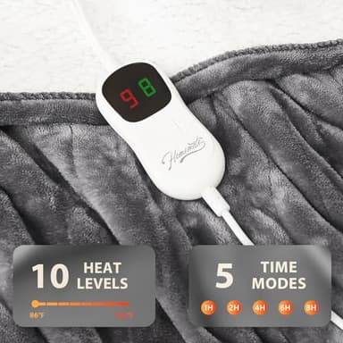 Homemate Electric Heated Blanket Twin - 62"x84" Heating Bed Blankets Throw with 10 Heating Levels 8 Hours Auto Off Fast Heating Over-Heated Protection Ultra Soft Warm Flannel ETL Certified Grey - Image 4