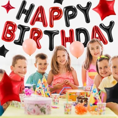 CANREVEL Happy Birthday Banner 13pcs 16 Inch Mylar Foil Letters Sign Balloons Birthday Party Decorations for Kids and Adults - 3D Black Red - Image 4