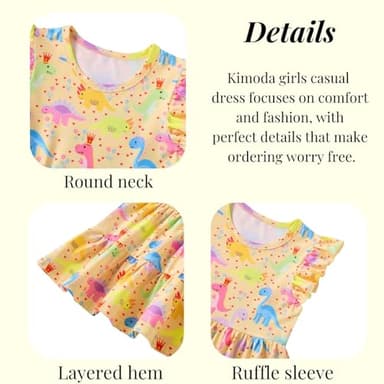 Kimoda Toddler Dinosaur Summer Dress for Girls 2t A-Line Tiered Swing Dresses Yellow Dress for Girl 3t - Image 6
