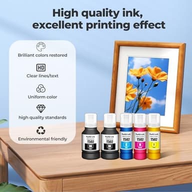 502 Ink Refill Bottles ET-2850 ET-3760 ET-3850 Replacement for 502 Ink Bottles (5 Pack) for ET 2850 ET 3850 ET-4850 ET-2760 ET3760 2850 ET-4760 ET-3830 ET-3843 ET-2750 ET-3750 ET4750 ET-15000 Printer - Image 4