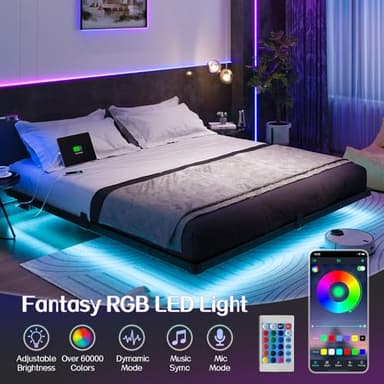 Liians King Size Floating Bed Frame with Smart LED Lights and USB Charging Station, Modern Sturdy Metal Platform, Noise Free, No Box Spring Needed Easy Assembly - Image 3
