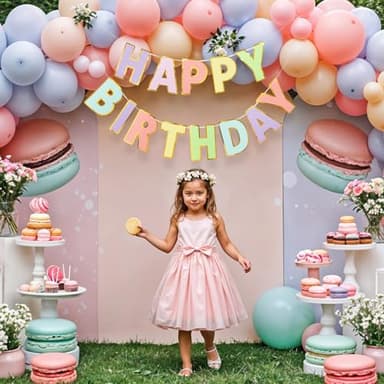 LITAUS Happy Birthday Banner & Sign - 9ft Pre-Strung No Assembly | Pastel Birthday Decorations for Women, Girls, Boys, Adults, Pets | Party Backdrop, Wall Decor for All Celebrations - Image 9