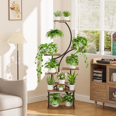 Plant Stand Indoor with Grow Lights - 62" Tall Plant Shelf, Lighted Corner Plant Stands for Indoor Growing, 8 Tiered Large Flower Holder, S-Shaped Decorative Rack for Living Room, Black, Patent Design - Image 6