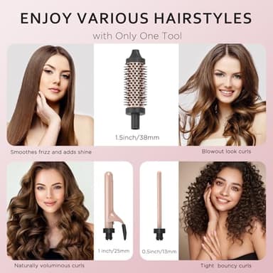 javelove 3 in 1 Curling Iron Set with Thermal Brush (1.5") and 2 Interchangeable Ceramic Curling Wand(0.51"-1"), 2 Temp Heating Setting, Include Heat Protective Glove & 2 Clips& Storage Bag - Image 2