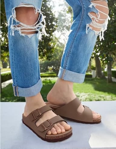 ODOLY Unisex Cork Footbed Slide Sandal, Arch Support Summer Outdoor Sandals with Adjustable Buckle for Women and Men, Brown 39 (8-8.5 Women/6.5-7 Men) - Image 2