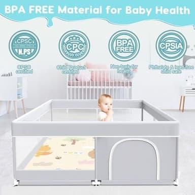 Baby Playpen with Mat, Baby Playard for Toddlers, Sturdy Safety Play Yard with Soft Breathable Mesh, Anti-Fall, 50 * 50 * 27 inches Grey - Image 6