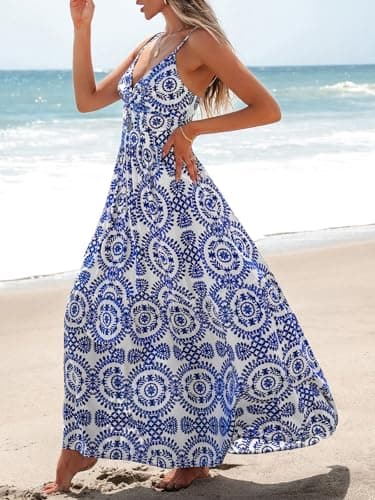 CUPSHE Summer Dresses for Women Casual V Neck Sleeveless Paisley Cutout Maxi Formal Beach Vacation Dress Blue Paisley, M - Image 4