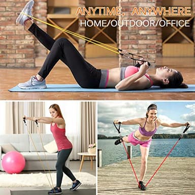 Resistance Bands Set (12pcs), Workout Bands with Handles, Door Anchor, Ankle Straps and Carry Bag, Exercise Bands for Shape Body and Home Workouts - Image 5