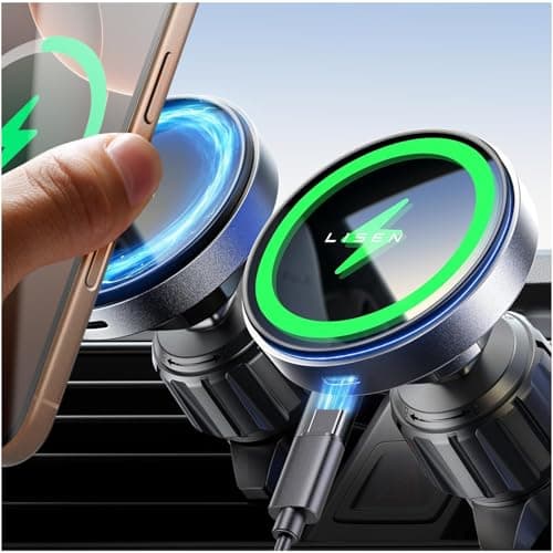 LISEN for iPhone 17 Pro Max Air Magsafe Car Mount Charger, Fast Charging 15W Air Vent Magnetic Wireless Car Charger, Vent Phone Mount for Car Wireless Charger Fits iPhone 16 15 14 13 12, Black - Image 1
