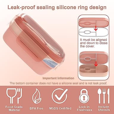 JBGOYON® Bento Lunch Box Set - 3 Stackable Containers for Adults and Kids，lunch box for women- Includes Lunch Bag, Leak-Proof and BPA-Free - Built-in Utensil Set - Dishwasher Safe (Pink) - Image 4