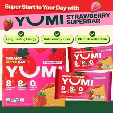 YUMI Organic Breakfast Superbar, Gluten-Free, No Added Sugar, 7+ Vegetables, Soft-Baked Crust, Healthy Snack Bars for Kids, School Safe, Healthy Alternative to Granola Bars or Cereal Bars, Strawberry (30ct) - Image 3