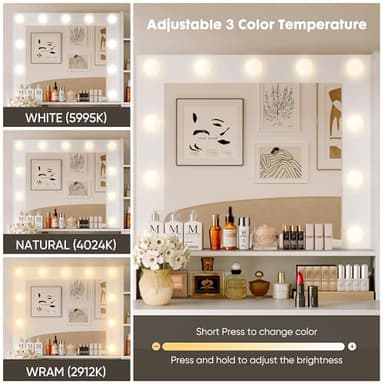 Sweetcrispy Vanity Desk with Adjustable Lighten Mirror & Power Outlet, Makeup Desk for Bedroom with a Storage Cabinet and 3 Drawers, 4 Storage Shelves, White Dresser for Girls - Image 4