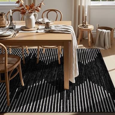 Rugshop Bohemian Stripe Stain Resistant High Traffic Living Room Kitchen Bedroom Dining Home Office Area Rug 8' x 10' Black - Image 5
