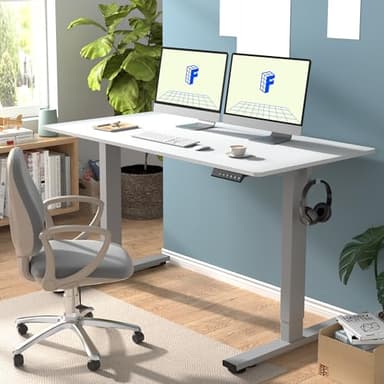 FLEXISPOT EN1 One-Piece Standing Desk, 55 x 28 Inches Stand Up Desk Workstation with Seamless Desktop Board (Silver Frame + 55 inches White Top, 2 Packages) - Image 2