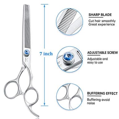 JASON 7" 50 Teeth Thinning Dog Grooming Blending Scissor, Ergonomic Pet Grooming Thinner Blender Shears Cat Trimming Texturizing Kit with Offset Handle and a Jewelled Screw, 30% Thinning Rate - Image 2