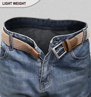BULLIANT Belt for Men 2Pack,Mens Gift Stretch Braided Web Belt Elastic for Casual Golf Jeans,1 3/8"(Black/Beige,42"-46" Waist Adjustable) - Image 8