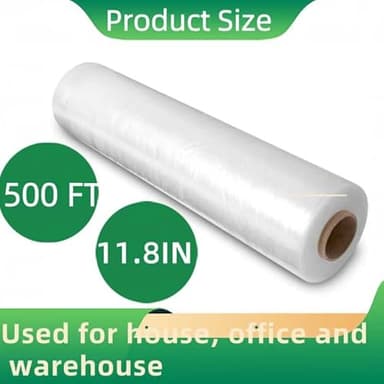 Stretch Wrap Film Heavy Duty 11.8 inch Wide 500ft Shrink Wrap Roll Self Adhering Packing Supplies for Moving, Packing and Pallet Furniture - Image 2