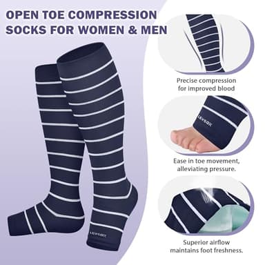 LEVSOX Open Toe Compression Socks for Women & Men 20-30mmHg Toeless Sock Knee High Support Stockings for Circulation Nurses Pregnant Travel - Image 2