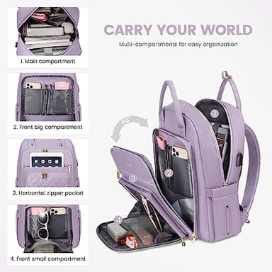 LOVEVOOK Laptop Backpack for Women, Water Resistant Travel Work Backpacks Purse Stylish College Bookbag Business Teacher Nurse Computer Bag with USB Charging Port, Fits 15.6" Laptop - Image 2