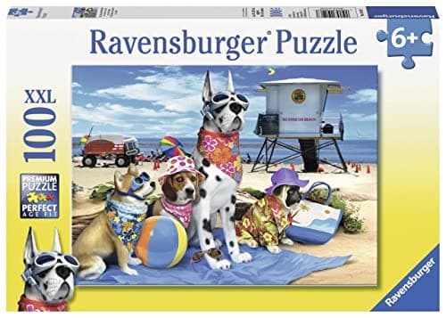Ravensburger - No Dogs on The Beach - 100 Piece Jigsaw Puzzle - Hilarious Beach Scene of Dogs Dressed for Seaside - Bold Colors - Premium Quality - Ideal Gift - Screen-Free Fun - Children Age 6+ - Image 1