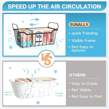 SUNALLY Freezer Organizer Bins, 4 Pack Stackable Chest Freezer Organizer for 5-7 Cu.FT Deep Freezer Sort Frozen Meats and Food, Freezer Storage Baskets with Handles Easy Reach from Bottom, Black - Image 7