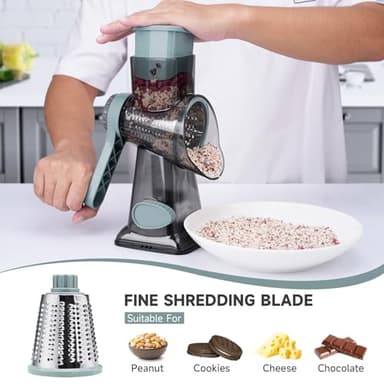 REDPANT Cheese Grater Hand Crank, Manual Cheese Shredder with 3 Interchangeable Blades, Rotary Cheese Grater with Strong Suction Base, Easy to Use and Clean, GreyBlue - Image 4