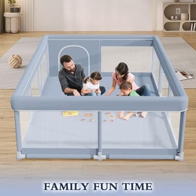XVISHX 74 x 50 Inch Baby Playpen, Playpen for Babies and Toddlers, Baby Play Pen Playard for Indoor & Outdoor Active Center Game Fence, with Skin-Friendly Fabric and Soft Breathable Mesh, Grey - Image 2