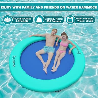 ACOMUZI 8FT Water Hammock Inflatable Floating Dock, Round Floating Ring Lake Floats for Adults, Heavy Duty Pool Float Raft for Ocean and Lake, Mint Green Blue - Image 3