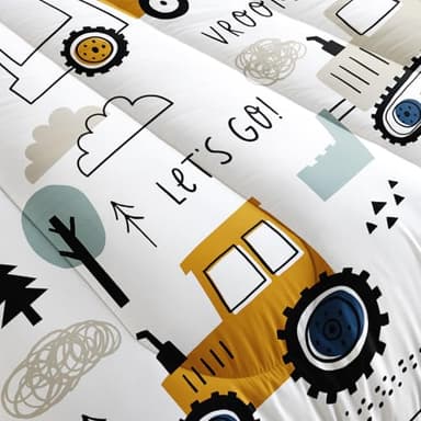 Smell Sunshine Cartoon Car Comforter Set Kids Construction Printed Bedding Set with 1 Comforter and 2 Pillowcases for Boys and Girls Bedroom All Season(Car Twin) - Image 5