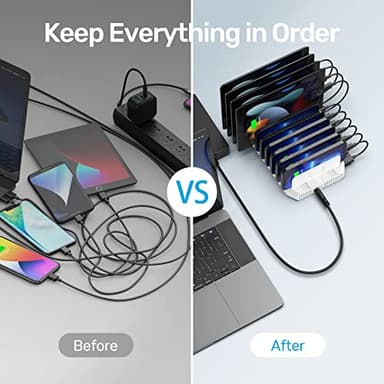 Unitek Multi Charging Station, 10-Port USB Charger for Multiple Device with SmartIC Tech and Adjustable Dividers, Organizer Stand Compatible with iPad, Tablet, Kindle, iPhone - Image 4